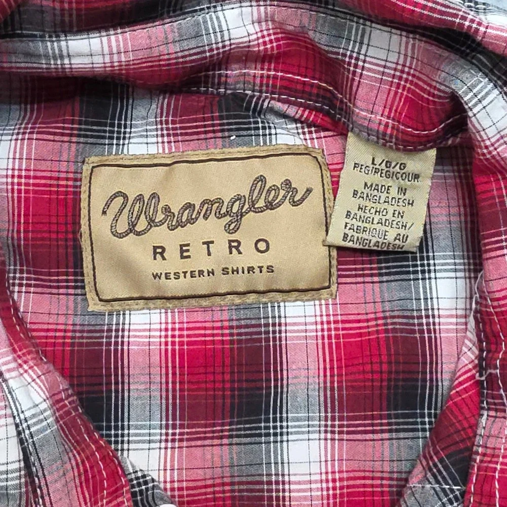 Wrangler Retro Western Red Plaid Snap‎ Button Short Sleeve Shirt Men's Large - Picture 4 of 11